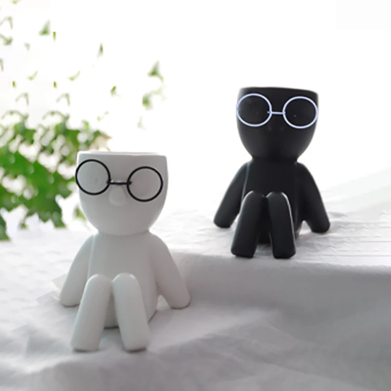 

Korean Abstract Portrait Glasses Boy Ceramic Flower Pot Fun Succulent Green Plant Potted Home Decoration Creative Gardening