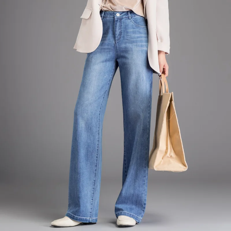 

2021 Spring And Summer New Korean Loose Jeans Women's Straight Tube High Waist Slim Wide Leg Floor Dragging Pants 903032