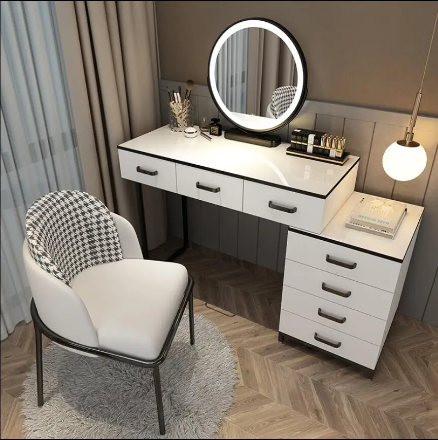 

Nordic dressing table bedroom modern simple net red dressing table with light dressing table storage cabinet integration