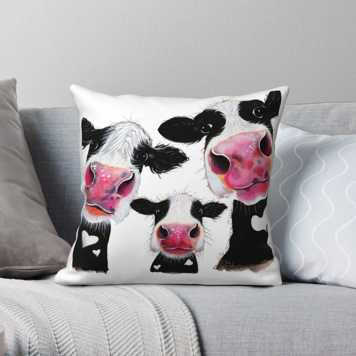

CoW PRiNT ANiMaL THe NoSeY FaMiLY Square Pillowcase Polyester Linen Velvet Zip Decor Throw Pillow Case Home Cushion Cover 45x45