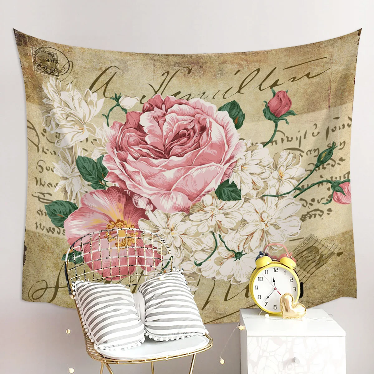 Rose Flower Bouquet Retro Print Tapestry Boho Mandala Tapestries Witchcraft Wall Hanging Bedspread Blanket Beach Mat | Дом и сад