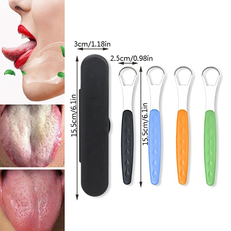 

1pc Stainless Steel Tongue Scraper With Portable Travel Case Tongue Cleaner Oral Tongue Brush For Adult Fresh Breath