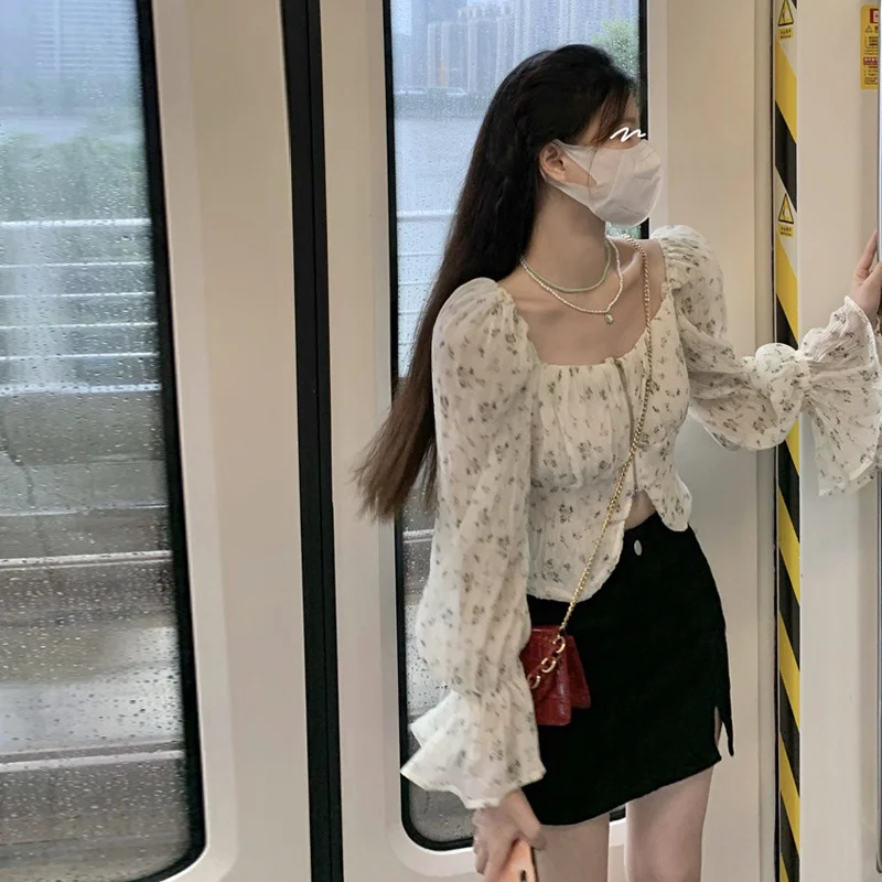 Рубашка из французского шифона короткий топ женская дизайнерская рубашка с