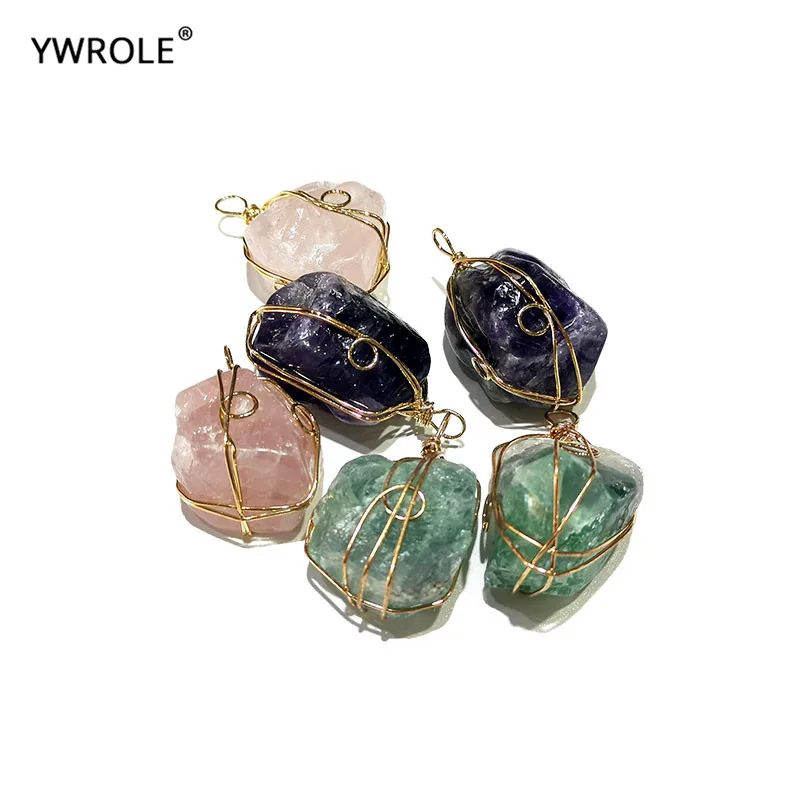 2020 Natural Rough Fluorite Stone Rose Quartzs Amethysts Quartz Pendant For Jewelry Making Necklace Bracelet Earring | Украшения и