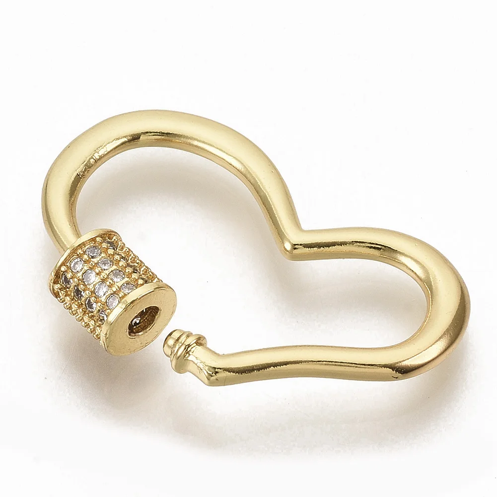 

5pcs Heart Brass Micro Pave Cubic Zirconia Screw Carabiner Lock Hook Charms Spiral Clasps for Necklaces Keychain Jewelry Making