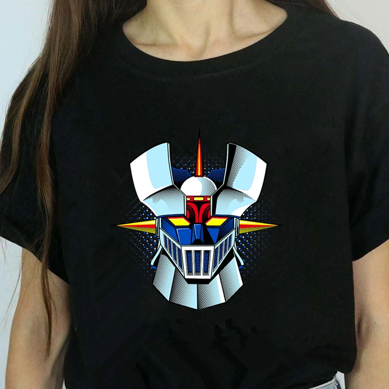 Футболка Mazinger Z Женская Базовая классическая черная рубашка с рисунком аниме и