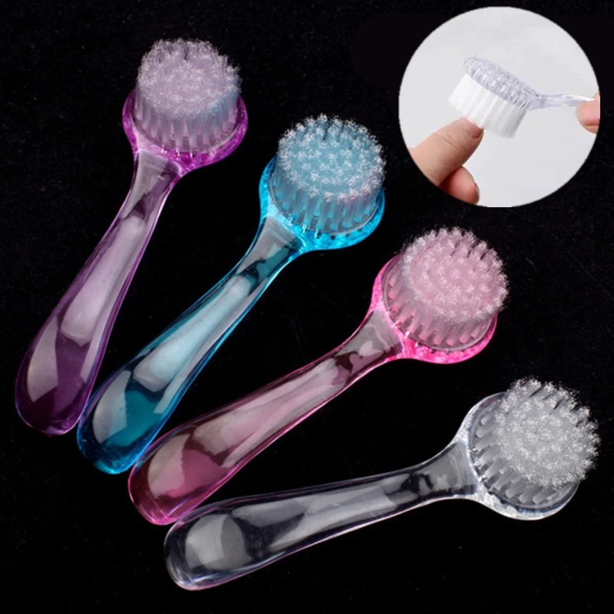 

3/5Pcs Plastic Nail Brush Make Up Washing Nail Art Dust Round Head Powder Clean Brush Cap Pedicure Manicure Tools Random Color