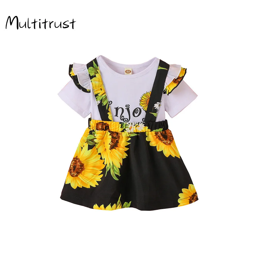 

Newborn Baby Girls Letter Bodysuit Sunflower Suspender Skirt Set Infant Toddler Outfits 2020 Baby Girl Summer Clothes Outfit Set
