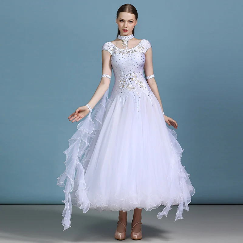 

White Ballroom Dress Standard Dance Dress for Dancing Ballroom Waltz Dance Costumes Foxtrot Dress Dance Competition Costume Pink