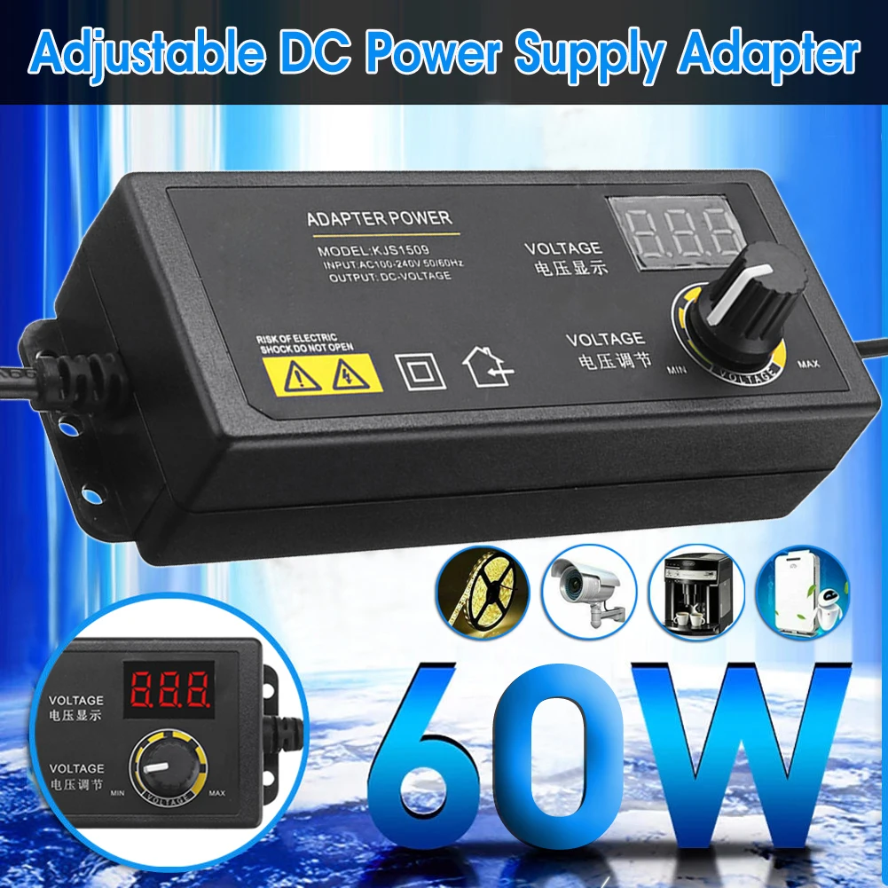 

3v-24v 2.5a 60w Adjustable Dc Power Supply Adapter Control Volt Display 8 Plugs