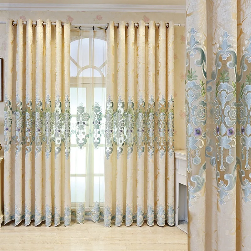 

European Style Curtains for Living Dining Room Bedroom Luxury Golden Curtains Valance Curtains Finished Product Customization