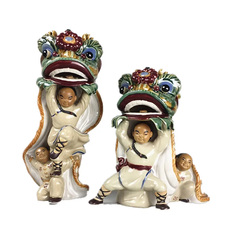 

2PCS/SET MODERN CREATIVE CERAMICS WONG FEI-HUNG LION DANCE FIGURINE STATUE CERAMICS CRAFT CHINESE DECORATIONS FOR HOME R3253