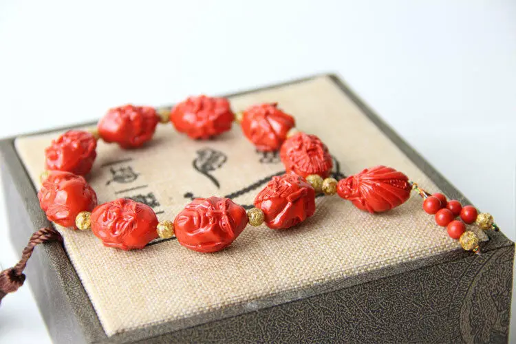 Восемнадцать аршапок резьба Cinnabar Bead буддизм браслет-амулет | Украшения и