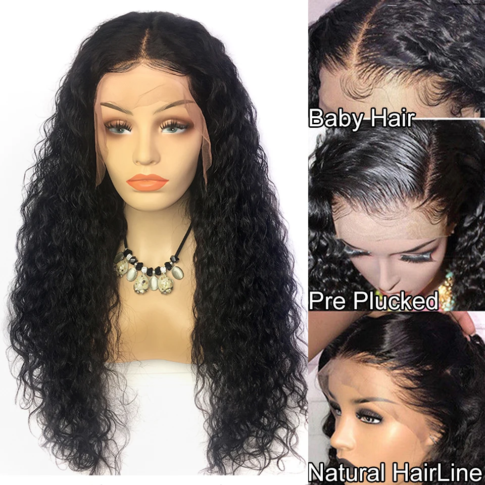 Murah Wig Gelombang Air Wig Rambut Manusia 13X4 Wig Renda Depan Untuk Wanita Kulit Hitam Wig Renda Depan Remy Telah Ditanami Dengan Rambut Bayi 150% Alibaby