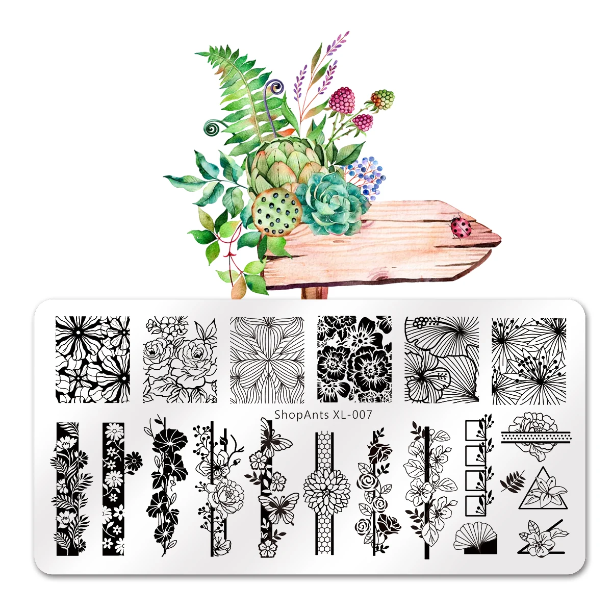 

6*12CM Geometric Nail Stamping Plates Rectangle Flower Leaves Design Image Nail Art Stamp Stencils Manicure Templates Nail Tools