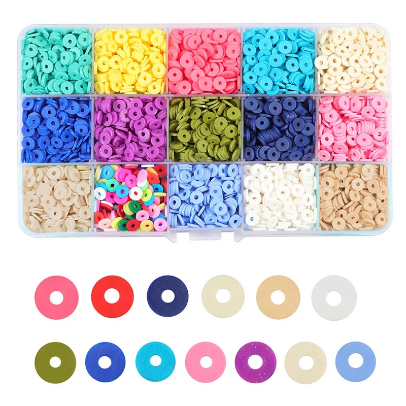 

SAUVOO 15 Colors 4 6 8mm Flat Round Polymer Clay Beads Disk Loose Spacer Handmade Beads For DIY Jewelry Making Bracelet Finding