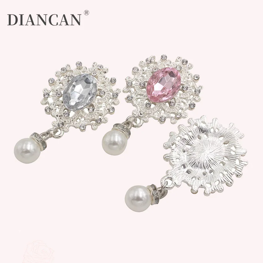 

42x25mm Crystal Pearl Button With Rhinestone Embellishments Apparel Handmade Boutons for Bowknot Decorative Buttons 5pcs