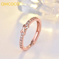 qmcoco silver color creative cross ring woman simple fashion korean exquisite zircon open adjustable ring birthday gifts