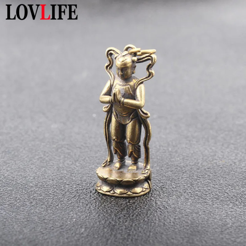 Винтажная статуя счастливого мальчика и девочки Будды из чистой меди брелок с
