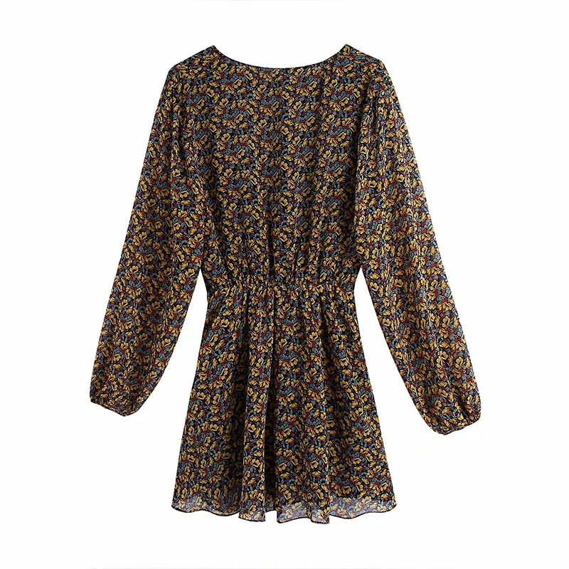 

Women's Floral Print Dresses Vintage High Waist Party Dress Autumn 2020 Female Long Sleeve Evening V neck Robes Za Mujer vestido