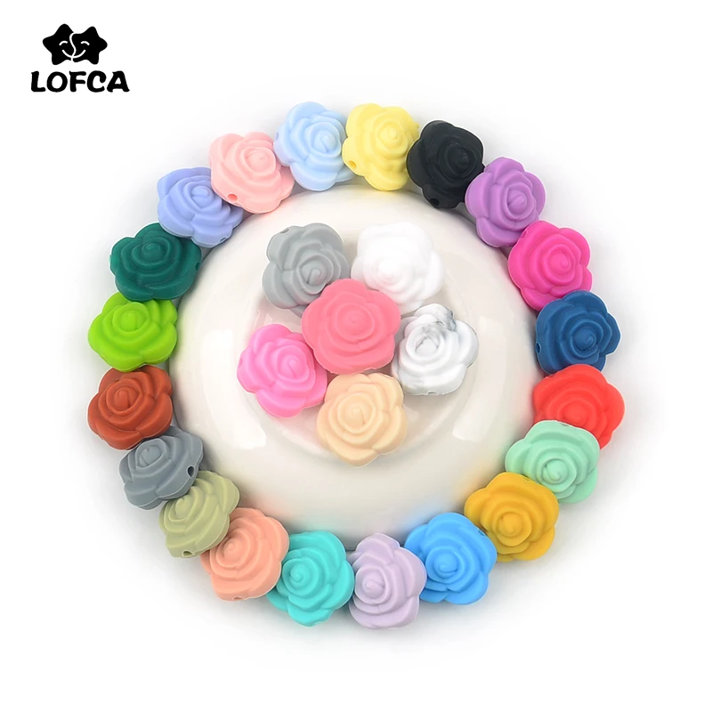 LOFCA-Cuentas de silicona para dentici&oacute;n de beb&eacute;, venta al por mayor, 20 unids/lote de flores, mordedor masticable infantil de grado alimenticio, juguetes de dentici&oacute;n sin BPA-2