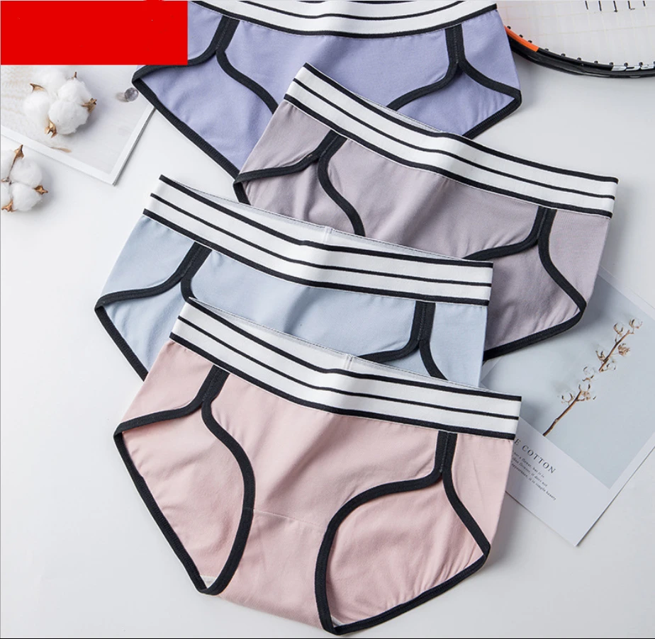 

Летнее тонкое сексуальное Спортивное хлопковое женское нижнее белье в полоску со средней талией