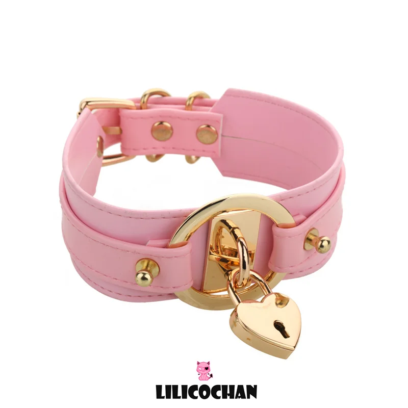 

Роскошный чокер ручной работы для женщин и мужчин, Крутое ожерелье Фетиш с круглым замком, металлический кожаный ошейник золотого цвета, ба...