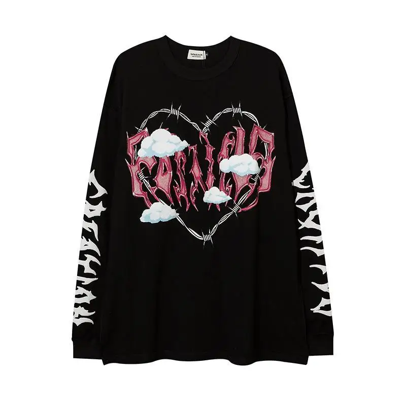 

High street long-sleeved T-shirt sweatshirt female hip-hop dark love printing punk style niche bomb street loose top y2k E-girl