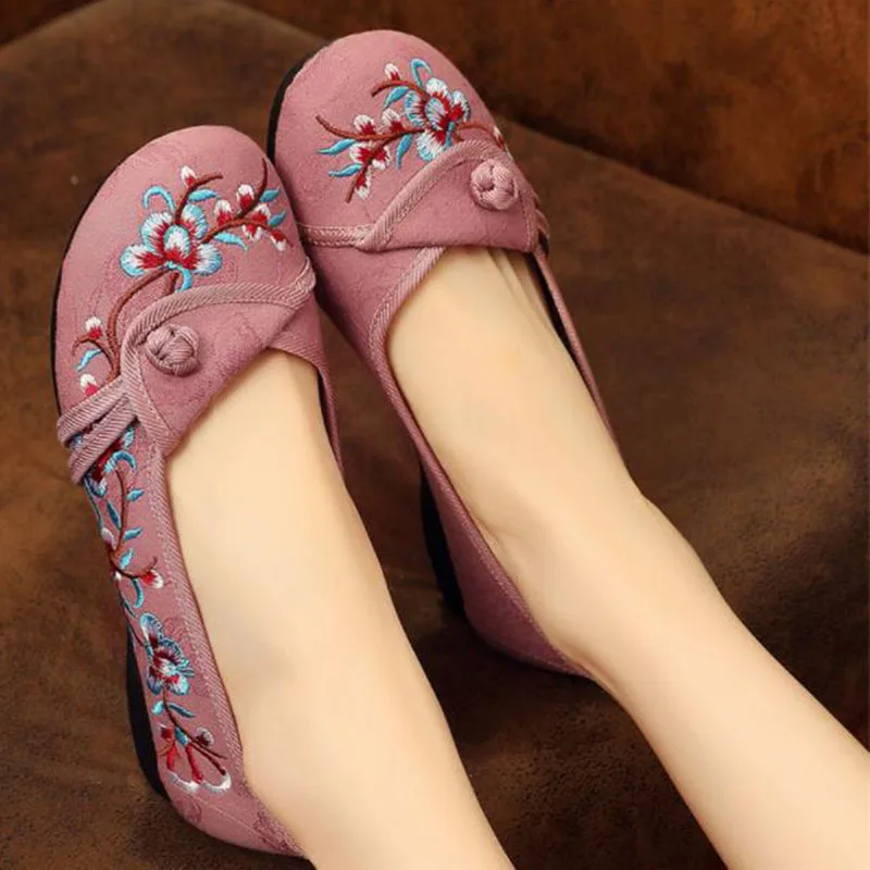 THEAGRANT Womens Casual Flats Spring Autumn Ethnic Embroider Chinese Traditional Flax Loafers Shoes for Women Slip on WFS3097