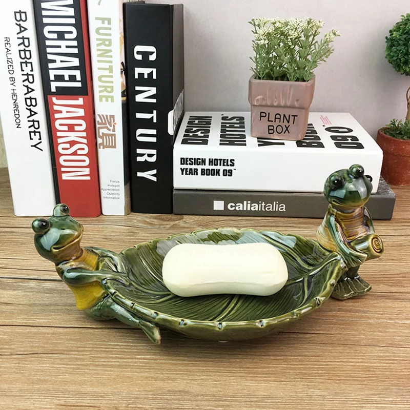Забавная фарфоровая фигурка лягушки мыльница декоративная керамическая Коробка