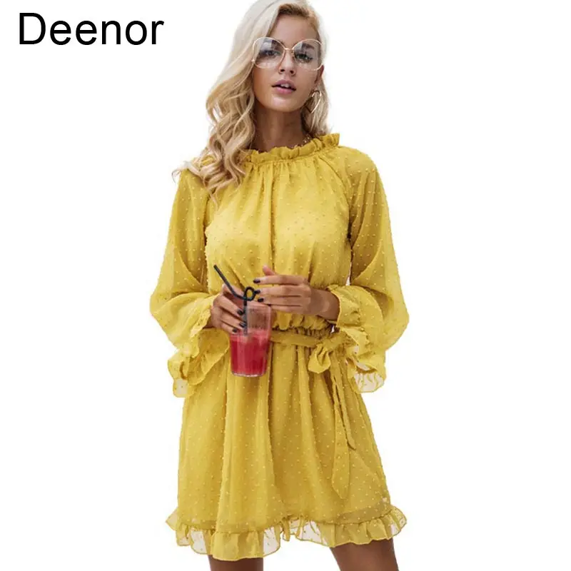 

Deenor Midi Dress for Women 2021 Bohemian Sexy Leaky Back Dress O-neck Soild Dresses Long Sleeve Nightclub Sexy Dress