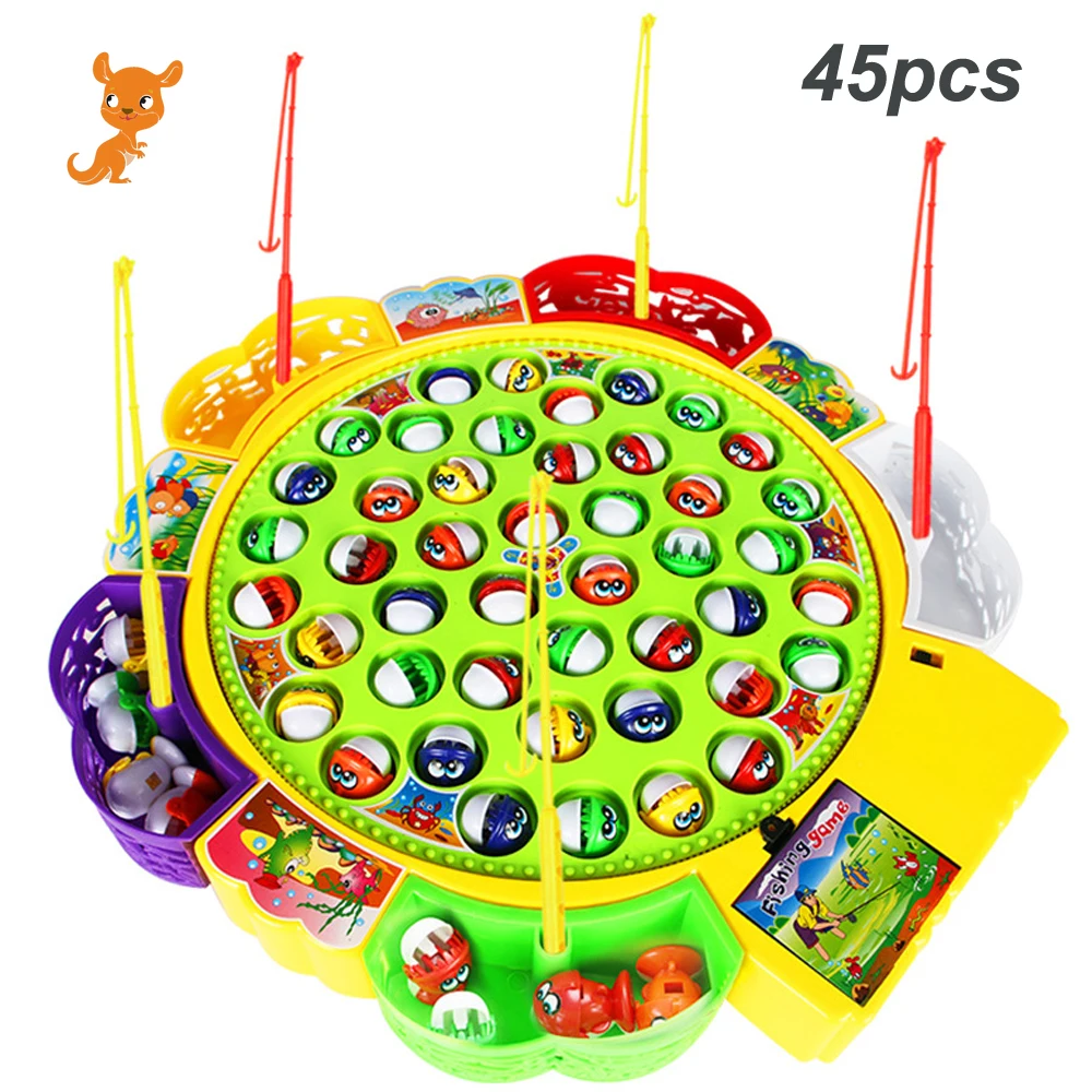 

Kids Fishing Toys Electric Rotating Fishing Play Game Musical Fish Plate Set Magnetic Outdoor Sports Toys for Children Gifts