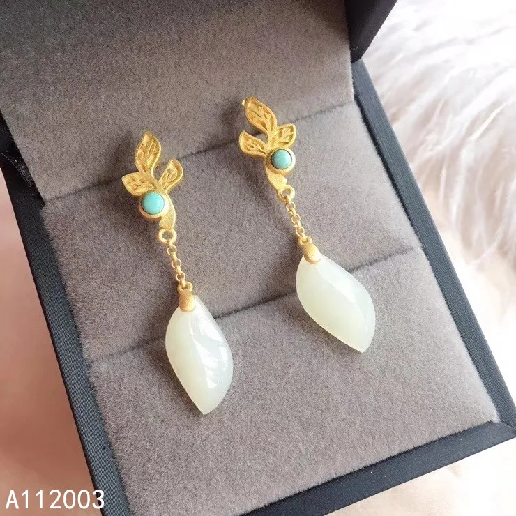 Женские серьги гвоздики KJJEAXCMY с инкрустированным натуральным белым нефритом