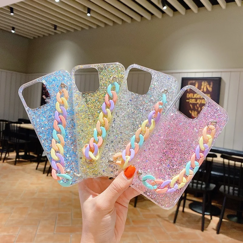 

Phone Case For OPPO Reno 6 5 4 2 Z K F F19 F17 F15 F11 Pro Plus Find X3 Lite Bling Glitter TPU Color Bracelet Soft Back Cover