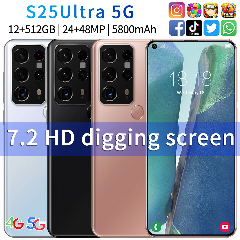 

2021 Global Sales Smartphone S25 Ultra 5G 5800mah Battery 7.2 Inch 12GB RAM 512GB ROM 4G LTE 5G Mobile Phone GPS 24MP 48MP
