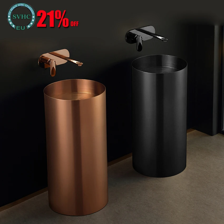 

Напольная раковина из нержавеющей стали, смеситель, медный слив, сливная труба, входная труба 70 см, светильник, роскошная раковина для ванно...