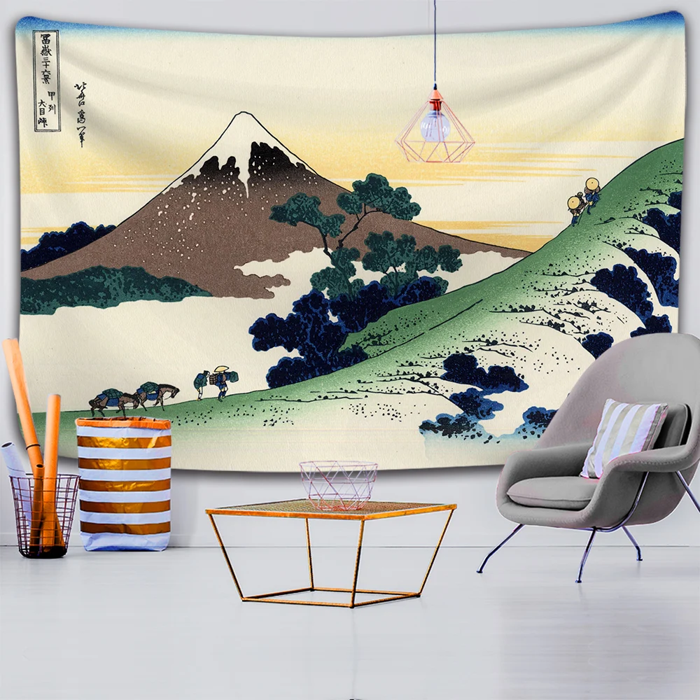 

Japan Custom Art Mount Fuji Kanagawa Printed Tapestry Goldfish Dragon Fish Bohemian Bed Cover Yoga Mat Bedroom Decoration2021
