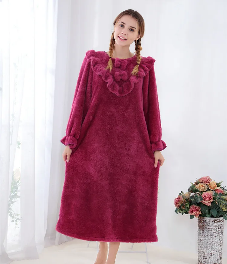 21019 Женская осенне зимняя плотная теплая ночная рубашка женское длинное