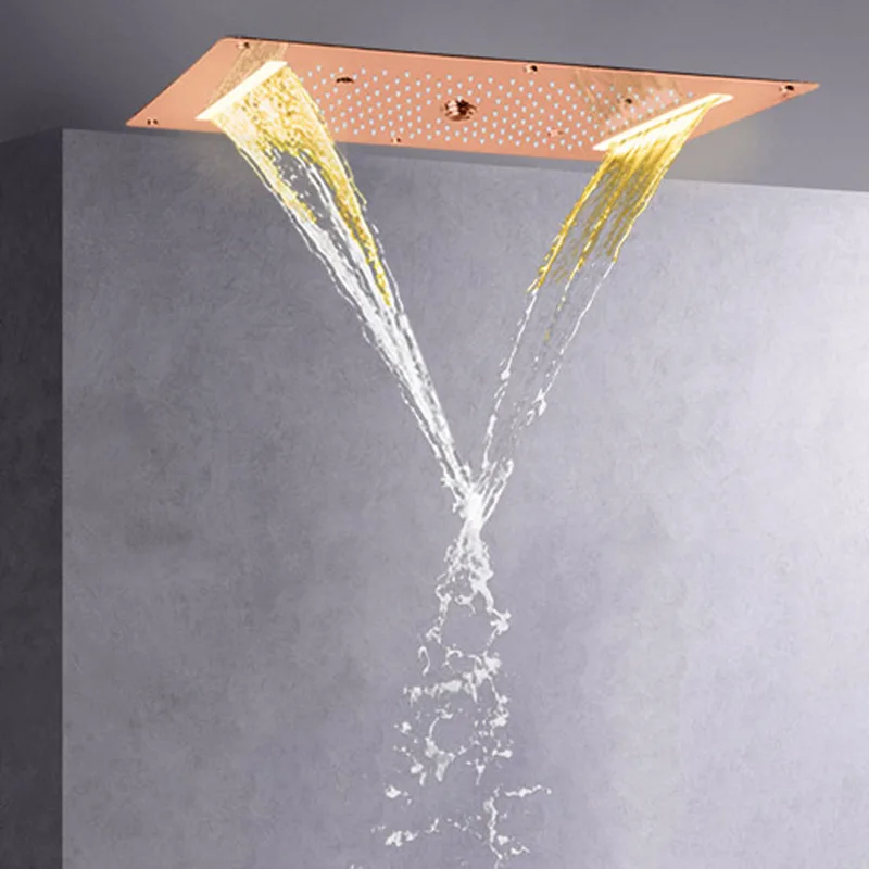 

Rose Gold Shower Head 70X38 CM LED Bathroom Multi Function Rainfall Waterfall Bubble Atomizing System