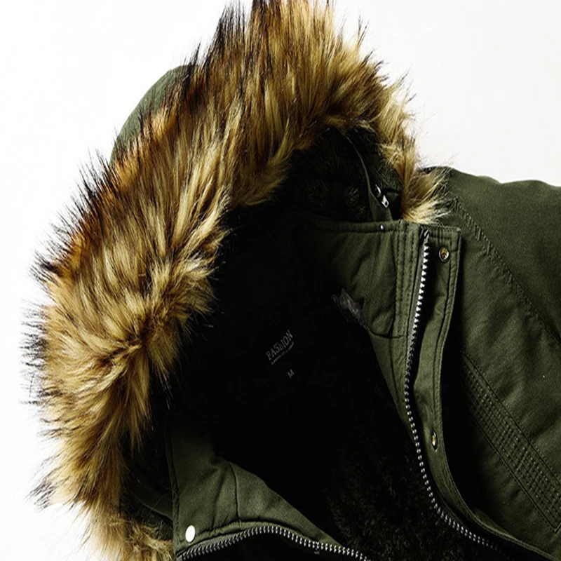 

New Russia Winter Jacket Men Fur Collar parkas Fashion Medium Long Hooded Cotton Jacket Men Thick Windproof Coat