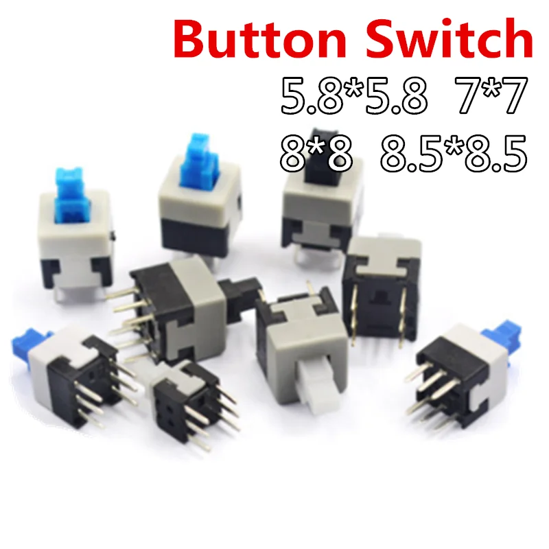 10pcs/lot 5.8*5.8 7*7 8*8 8.5*8.5MM Button switch Push Tactile Switch Self lock /Off button Latching no | Электронные компоненты