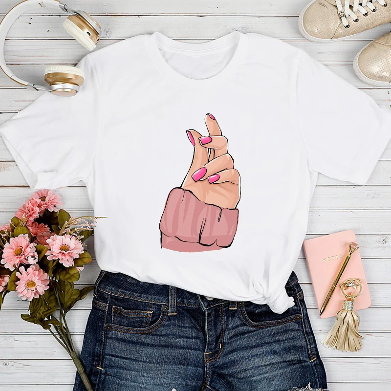 

2021 Watercolor Kawaii Trend Finger Nail Art Fashion T-shirts Women Top Lady Print Clothes Graphic Female aesthetic loose Tee