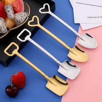 creative stainless steel iron shovel watermelon spoon heart square head tableware coffee ice cream spoons teaspoons kitchen tool