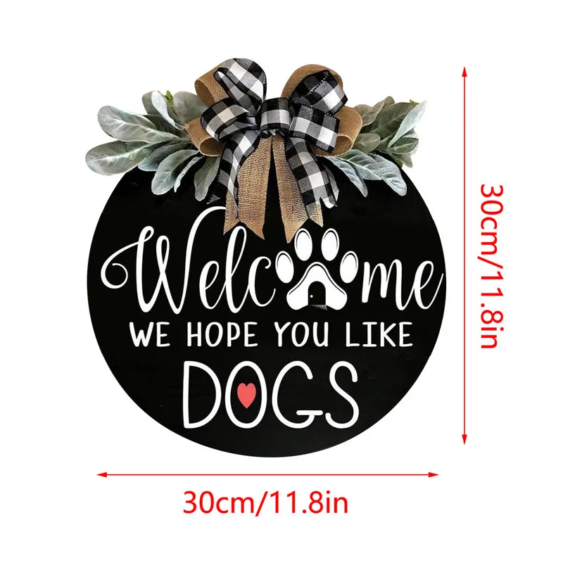 

Welcome Sign Wreath Front Door Hanger with Bow 30CM 16Inch Round Outdoor Hanging Vertical Sign Home Decoration Wreath Decoration