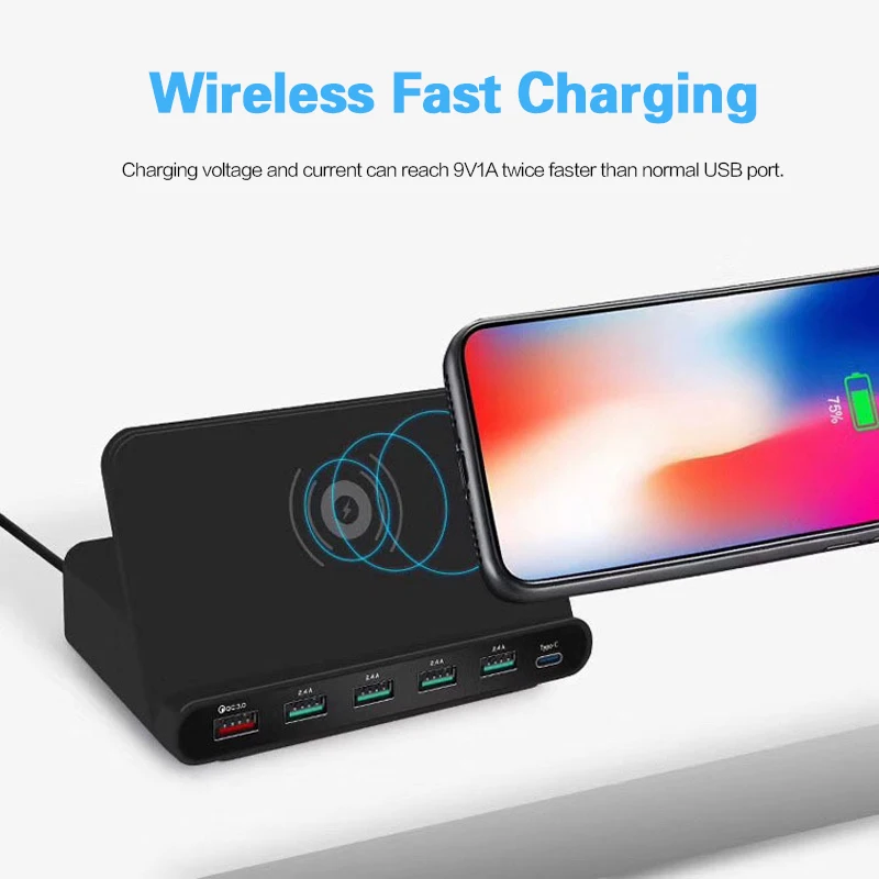 

Quick Charge 3.0 USB Charger 60W Qi Wireless Charger For iPhone X XS MAX 8 Samsung S10 S9 S8 S7 QC3.0 Fast Charger EU US UK Plug