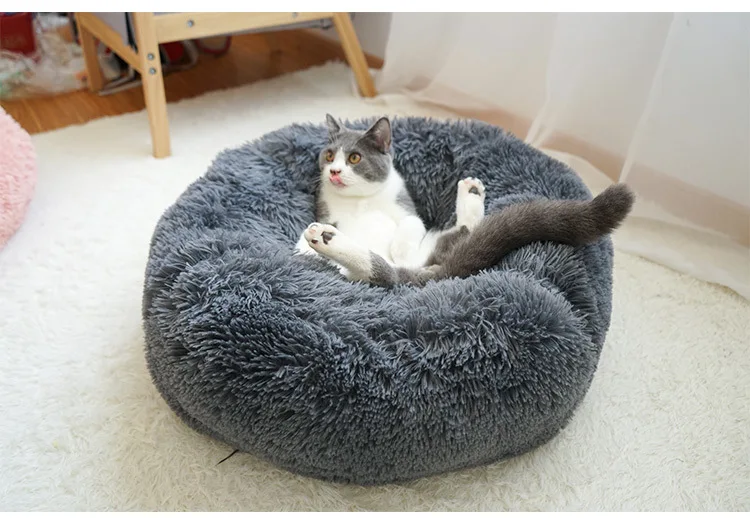 Супермягкая кровать для питомца круглая теплая зимняя собаки и кошки длинный