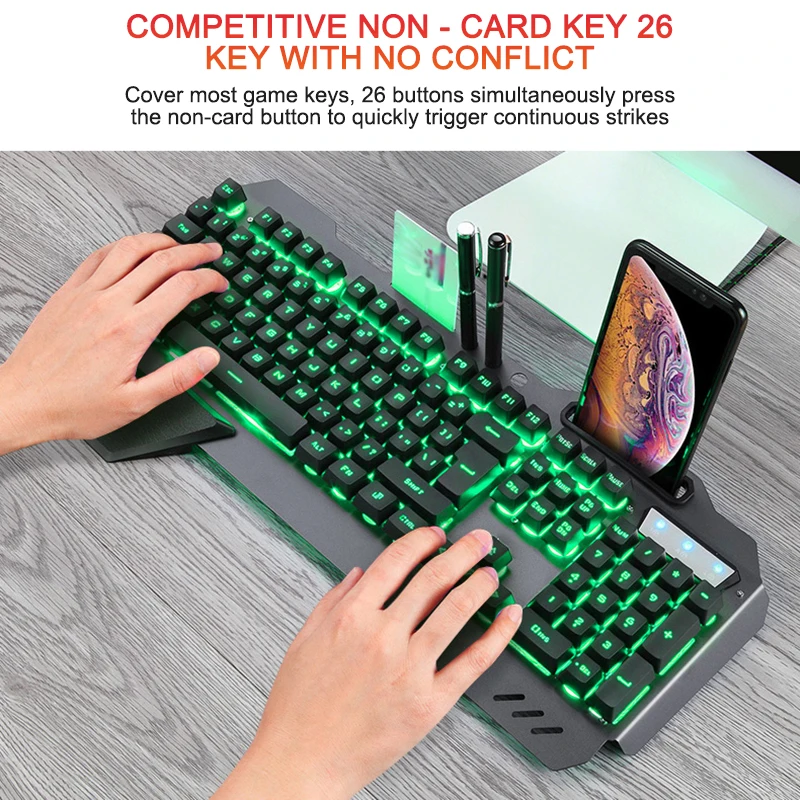 Проводная игровая клавиатура эргономичная с RGB подсветкой держатель для