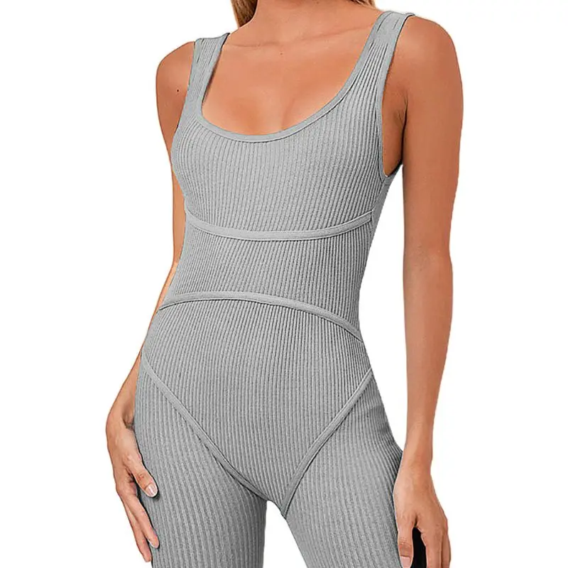 

Women Sleeveless Jumpsuit Ribbed Knit Bodycon Playsuit Sport Biker Short Rompers