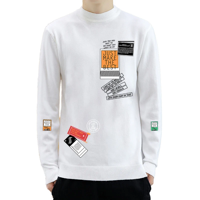 Long Sleeve Patchwork Pullover Knit Sweater Men 2021 Hip Hop Embroidery Crewneck Knitwear Sweaters Streetwear Tops Drop ship