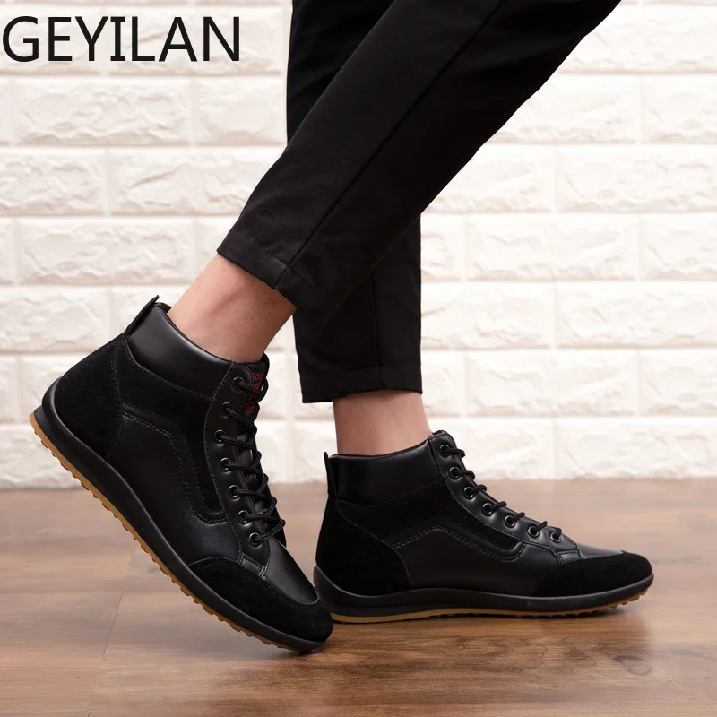 

2019 Men's Leather Boots Spring Autumn Warm Cotton Ankle Boots Lace Up Short Boot Trending Shoes Drop Shipping
